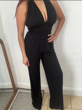 Sam Edelman Black Halter Jumpsuit Wide Leg Elegant Resort Evening